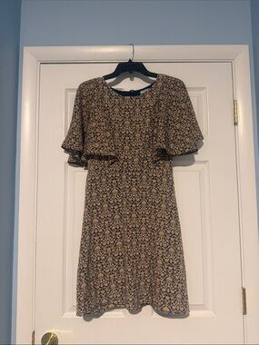 Urban Outfitters Beige and Navy Floral Midi Dress